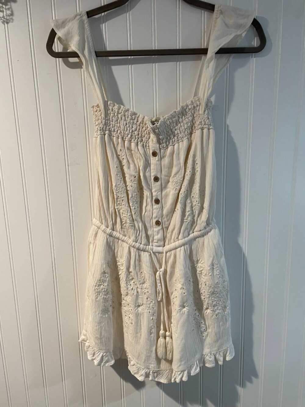 American Eagle Outfitters White Smocked Embroidered Sundress XS